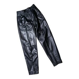Vtg 1980s Pia Rucci Black Leather High Rise Tapered Leg Lined Leather Pants Sz 8
